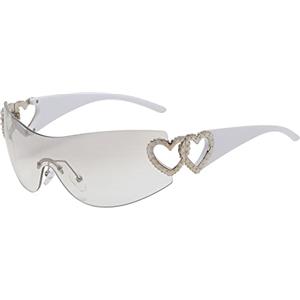 YAMEIZE Trendy Y2K Wraparound Heart Occhiali da Sole - per le Donne Uomini Elegante Rimless Wrap Around Oversized Occhiali Neri Ciclismo Guida Shopping All'apert
