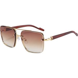 LJCZKA Occhiali da Sole per Uomo Vintage Quadrati Metallo Doppio Ponte Moda Retrò Anni 70 Protezione UV400 (Oro Tè sfumato)