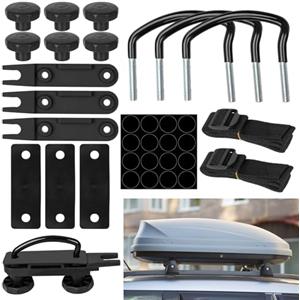 SUPRBIRD Fissaggio per Box da Tetto, 4 Pezzi Kit di Montaggio per Box da Tetto, Supporto da Parete a U Staffa Universale, con 8 Dadi Di Bloccaggio Per Impieghi Gravosi e 2 Bende, Larghezza Interna di 85mm