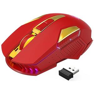 MAGIC-REFINER Mouse Da Gioco Senza Fili, X18-G502 2.4G Mouse Per Computer A Scatto Silenzioso Con Ricevitore USB, 2400 DPI Ottici, 7 Luci RGB, Batteria Ricaricabile, Per PC/Mac - Rosso