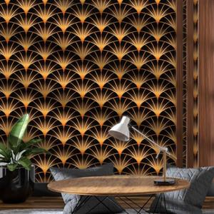 ICYEHAO Carta da Parati Nera e Oro, 44 x 300 cm Carta da Parati Geometrica Dorata Astratta Parato Adesivo per Parete Righe Boho Strisce Pellicola Adesiva per Mobili,Camera da Letto,Soggiorno,Bagno,Cucina