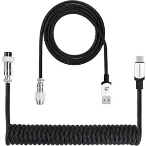 XINMENG Cavo Per Tastiera a Spirale Intrecciato, Cavo Aviator In Metallo a Doppia Manica USB-C Personalizzato Professionale Per Tastiera Da Gioco, Da Tipo C a USB-A per Tastiera Meccanica - Nero