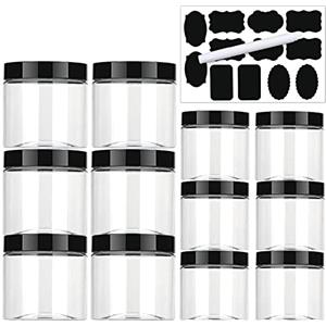 Aoligei Contenitori Alimentari, Barattoli Cucina, Contenitori Ermetici Plastica Trasparente con Copertura Nera per la Conservazione Ideale per Zucchero, Biscotti, caffè, Pasta Senza BPA (12 Pezzi)