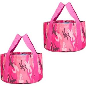 LIMEOW 2 Pezzi Bacinella da Campeggio, Lavabo Pieghevole, Secchio D'Acqua Pieghevole in Tessuto Oxford, Portatile Secchio, per Campeggio, Giardinaggio, le Attività all'Aperto(Blu, 15L) (Rosa)