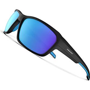 HAAYOT Occhiali da sole polarizzati da uomo donna occhiali sportivi leggeri TR90 telaio occhiali da ciclismo per pesca guida corsa escursionismo, nero e blu ghiaccio