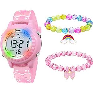 HMJIA Orologio da polso 3D, per bambini, ragazzi e ragazze, impermeabile fino a 3 ATM, con sveglia/data/cronometro/LED (Cravatte Rosa)