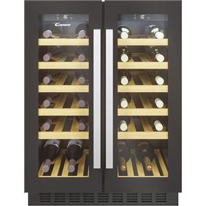 CANDY CCVB60D/1 Cantinetta per Vino da Incasso, 2 zone, 38 bottiglie, Contenuti extra, Luce LED, Classe G, L x P x A (mm) 595x562x813