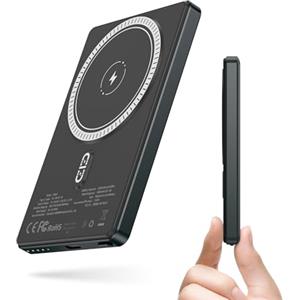 NOHON Wireless Magnetico Power Bank: 5000mAh Ultra-slim 8MM Caricatore Magsafe-Powerbank | Batteria Portatile PD 20W USB-C Ricarica Compatibile con iPhone 16/15/14/13/12/Mini/Pro/Pro Max(Grigio Nero)