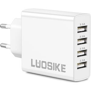 LUOSIKE Caricatore USB-A Multiplo, 4-Porte Presa USB 5V/3.1A per Smart Watch Kindle Earbuds iPhone Samsung iPad, 15.5W Multipresa Alimentatore Caricabatterie Spina Charger Spinotto Doppio