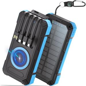 Tnibition Power Bank Solare 56800mAh: 30W PD 3.0 A USB C Powerbank Ricarica Rapida con 4 Cavi, 6 Uscita & 4 Ingresso, 15W Ricarica Wireless, Spie luminose a LED, Torcia, Caricatore Portatile con Smartphones