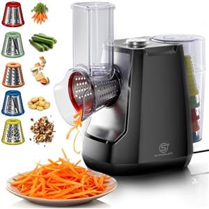 SUPERLEX Tagliaverdure elettrico 5 in 1 affettaverdure con 5 lame intercambiabili a tamburo grattugia elettrica e sminuzzatore per verdure, frutta, formaggio, noci, carote a scatto Grattugia Cucina