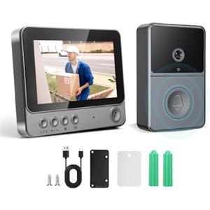 Strixorn Videocitofono con Telecamera Senza Fili per Esterno IP65 Impermeabile 1080P HD Schermo da 4,3 Pollici 2,4G Videocitofono Visione Notturna Audio Bidirezionale Supporta SD con Campanello