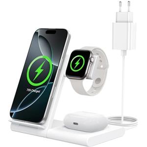 WATOE Caricatore 3 in 1 Wireless per Apple, Stazione di Ricarica Rapida per iPhone 17/16/15/14/13/12/11/Pro/Max/Plus, Apple Watch Ultra 3/11/10/9/8/7/6/SE 3, per AirPods Pro 3/4/3/2