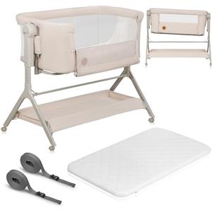 lionelo LEONIE culla e lettino da affiancare per neonato con materasso e funzione dondolo Regolazione in altezza a 5 livelli Opzione d'inclinazione Arioso co-sleeping portatile culla 2 ruote