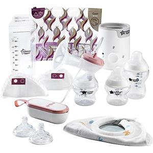 Tommee Tippee Kit completo per l'allattamento al seno, tiralatte elettrico singolo, scaldabiberon e biberon, biberon, cuscinetti per il seno e sacchetti per il latte