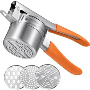 Sopito Schiacciapatate Acciaio Inox con 3 Piastre Intercambiabili, Schiaccia Patate Professionale per Patate, Zucche e Patate Dolci, Facile da Pulire