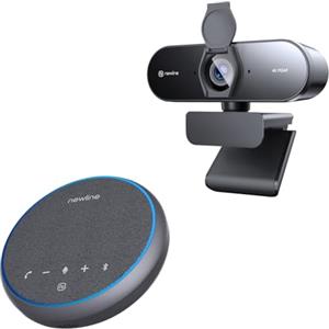 N newline Kit Videoconferenza Professionale - Webcam PC 4K con Autofocus + Altoparlante Conferenze con Microfoni a 360°, Bluetooth e USB