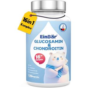 EinBär Glucosamina condroitina 16 in 1 complesso 1500 mg per dose giornaliera - Con MSM, curcuma, vitamina C/D3/K2 + zinco e collagene per articolazioni, cartilagine e tessuto connettivo prodotto in