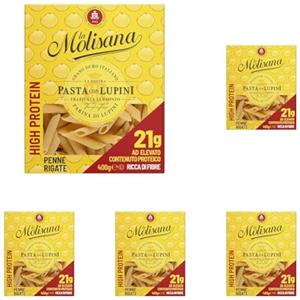 La Molisana, Penne Rigate con Lupini, Pasta Proteica con Farina di Lupini e Semola di Grano Duro Italiano - Trafilata al Bronzo, Ricca di Proteine Vegetali e Fibre, Tenace e Gustosa - Confezione 400g