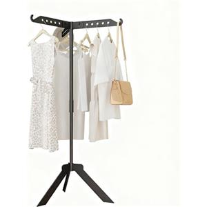 AISIR Stendibiancheria Da Pavimento, Stendino Pieghevole con 3 Bracci per Hangers, Rotazione a 360° Stendino per Esterno/Interno/Balcone - Nero
