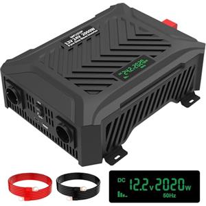 MFUZOP Inverter Onda Sinusoidale Pura 2000W/4000W Power Inverter DC 12V/24V a AC 220V/230V Convertitore con 2 prese AC, 1 porta Type-C, 1 porta USB 5V 2.1A & LCD-Display(12V/24V-2000W)