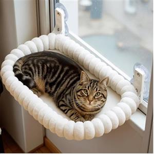 CareCooo Amaca per Gatti da Finestra, Lettino per Gatti con Ventose, Cuccia Gatto Finestra Pieghevole, Morbido Cuscino Lavabile per Riposo e Vista Panoramica, Resistente fino a 18 kg, 52x30cm, Bianco