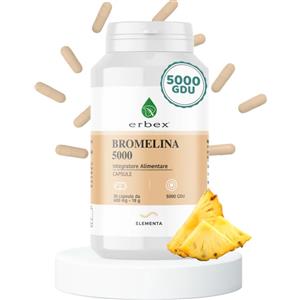 ERBEX - Bromelina 5000 GDU, 30 Capsule - Integratore Alimentare per Digestione e Anticellulite