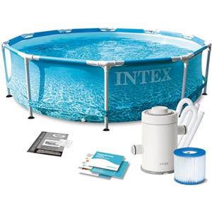 Intex 28208NP - Piscina Fuori Terra Metal Frame Beachside Rotonda, Pompa Filtro 1250 L/h, 4485 L, Acciaio e PVC, Multicolore, 305x76 cm
