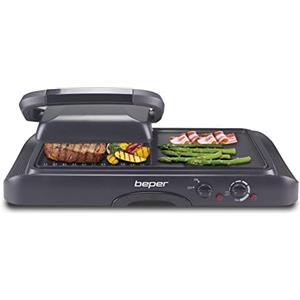BEPER P101TOS501 Bistecchiera Elettrica Multifunzione - Piastra Elettrica per Cucinare con Griglia Liscia e Rigata per Carne, Pesce, Uova, Verdure e Pane, 1600W