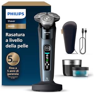 Philips Shaver i9000, rasoio elettrico Wet & Dry, Tortora, tecnologia Skin IQ, triplo sistema di sollevamento e taglio, doppie lame di precisione 360º in acciaio, pod Quick Clean, modello X9001/30