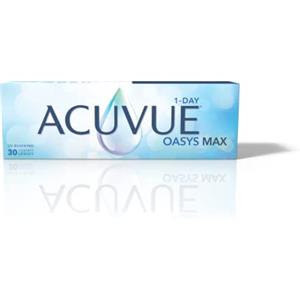 ACUVUE OASYS MAX 1-Day, lenti a contatto giornaliere; Comfort tutto il giorno e visione nitida, filtrano la maggior parte della luce blu-viola;-8.00 diottrie; BC 8.5; DIA 14.30; 30 lenti