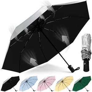 HEXSOLID 105CM/92CM Ombrello Pieghevole Antivento Pioggia da Viaggio Ombrello Automatico Nero Ombrello Piccolo Portatile da Resistente al Vento All'acqua 8 Ossa