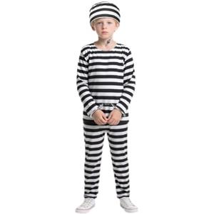 BSBUY Costume Zombie Detenuto, Halloween Costume Carcerato Bambino, Stile Righe, Costumi da Prigioniero per Bambini, Ladro Costumi per Bambini Unisex, Zombie Vestiti per Aarnevale Feste Cosplay