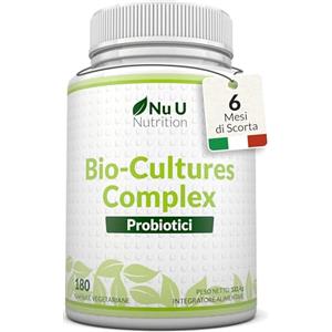 Nu U Nutrition Bio Cultures Complex Fermenti Lattici Probiotici per Intestino Donna e Uomo - 180 Capsule - Probiotico Adulti con Lactobacillus Acidophilus, Rhamnosus & Bifidobacterium - Nu U Nutrition