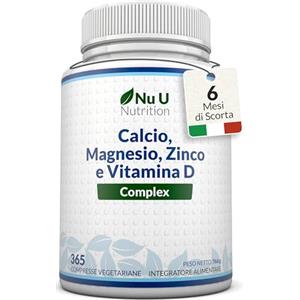Nu U Nutrition Calcio, Magnesio, Zinco e Vitamina D3 ad Alto Dosaggio - 365 Compresse Vegetariane - Complesso con Selenio, Rame, Manganese e Boro - 6 Mesi di Durata - Prodotto in Europa - Nu U Nutrition