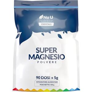Nu U Nutrition Super Magnesio Polvere 450g - 430mg di Magnesio Carbonato Puro per Dose - 90 Porzioni - 3 Mesi di Fornitura - Altamente Solubile, Senza Gusto e 100% Vegano - Fabbricato in Europa - Nu U Nutrition