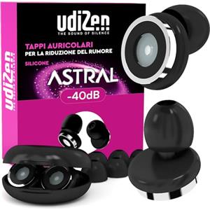 Udivita Tappi per Orecchie Antirumore per Viaggiare Dormire Studiare -23dB UdiZen Air Insonorizzanti - 1 Paio Inserti Auricolari Ergonomici Riutilizzabili SNR 23dB Riduzione Rumore Colore Nero con Custodia