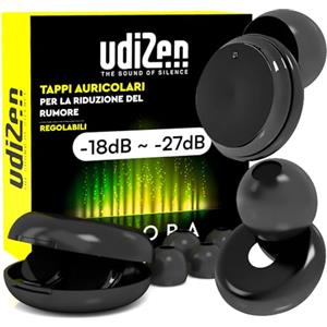 Udivita Tappi per Orecchie Antirumore Insonorizzanti per Dormire Viaggiare Studiare -18dB ~ -27dB SNR Regolabile UdiZen Aurora 1 Paio Inserti Auricolari Riutilizzabili Ergonomici Riduzione Rumore con Custodia