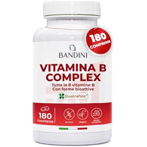 Bandini® Vitamina B Complex Alto Dosaggio - 180 Compresse vegane (6 Mesi) - Con forma bioattiva Quatrefolic® - Vitamine B-Complex con Acido Folico, Biotina, B1, B2, B3, B5, B6, B12 | Senza OGM
