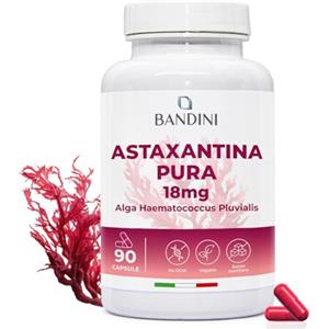 Bandini® Astaxantina pura 18 mg per capsula | 90 capsule - 3 mesi di scorta | Potente antiossidante naturale da alga Haematococcus Pluvialis - Natural Astaxantina, Senza magnesio stearato, Senza OGM