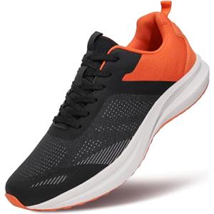 Hawkwell Scarpe da corsa da uomo taglie forti antiscivolo per allenamento e camminata, taglia EU 47 48 49 50 51 52 53, nero/arancione, 53 EU
