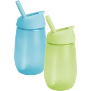 Munchkin Simple Clean Bicchieri sippy per bambini con cannuccia ,A prova di perdite in silicone , 10oz/296ml , Confezione da 2 , Verde/Blu