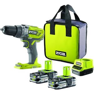 Ryobi R18PD3-215S Trapano Avvitatore a Percussione a Batteria 18V ONE+, Include Due Batterie 1.5Ah, 24 Regolazioni di Frizione, Luce LED, per Legno, Metallo e Muratura