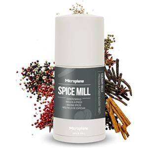 Microplane Macina Spezie 2in1 - Avorio | Macina Spezie Manuale con Lama in Acciaio Inox Ultra Affilata Grattugia Noce Moscata, Cannella, Fave di Tonka, Pepe Lungo, Noci e altro Contenitore Ermetico