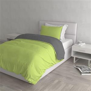 Italian Bed Linen Set Copripiumino 100% Cotone Natural Color, Made in Italy - Parure Copri Piumino - Sacco Piumone 200x200 cm con Doppia Patella e Federa Cuscino, Piazza e Mezza, Verde Acido/Grigio Scuro