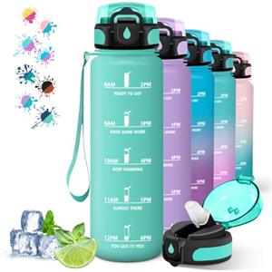 Grsta Borraccia 1 Litro, Borraccia Palestra Senza Perdite, Borraccie Motivazionale con Scala Temporale, Borracce con Cannuccia, Facile da Pulire, Borraccie per Sport, Escursionismo, Ciclismo, Yoga, Verde