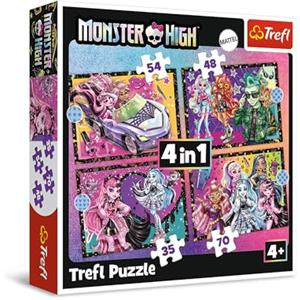 Trefl - Monster High, Una Giornata Elettrizzante a Monster High - Puzzle 4in1, 4 Puzzle, da 35 a 70 Pezzi - Diversi Gradi di Difficoltà, per Bambini dai 4 anni