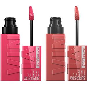 Maybelline New York SuperStay Vinyl Ink Tinta Labbra Colore Birllante 35 Cheeky + Ink Colore 20 Coy Finish Luminoso - 2 Rossetti con Applicatore di Precisione