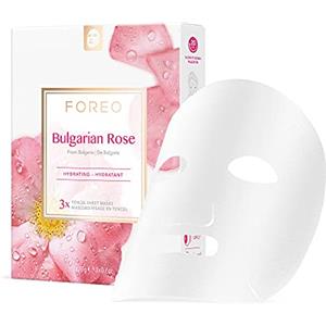 FOREO Bulgarian Rose, maschera in tessuto per pelle secca e spenta, 2 mod. di applicazione, confezione da 3, rimpolpante, rosa bulgara e olio di jojoba, naturale e cruelty free, per dispositivi UFO