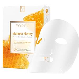 FOREO Manuka Honey, maschera in tessuto per pelle stanca e spenta, confezione da 3, anti-età, nutriente, lenitiva, miele di manuka e allantoina, naturale e cruelty free, per dispositivi UFO